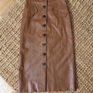 High Waist Leather Midi Skirt